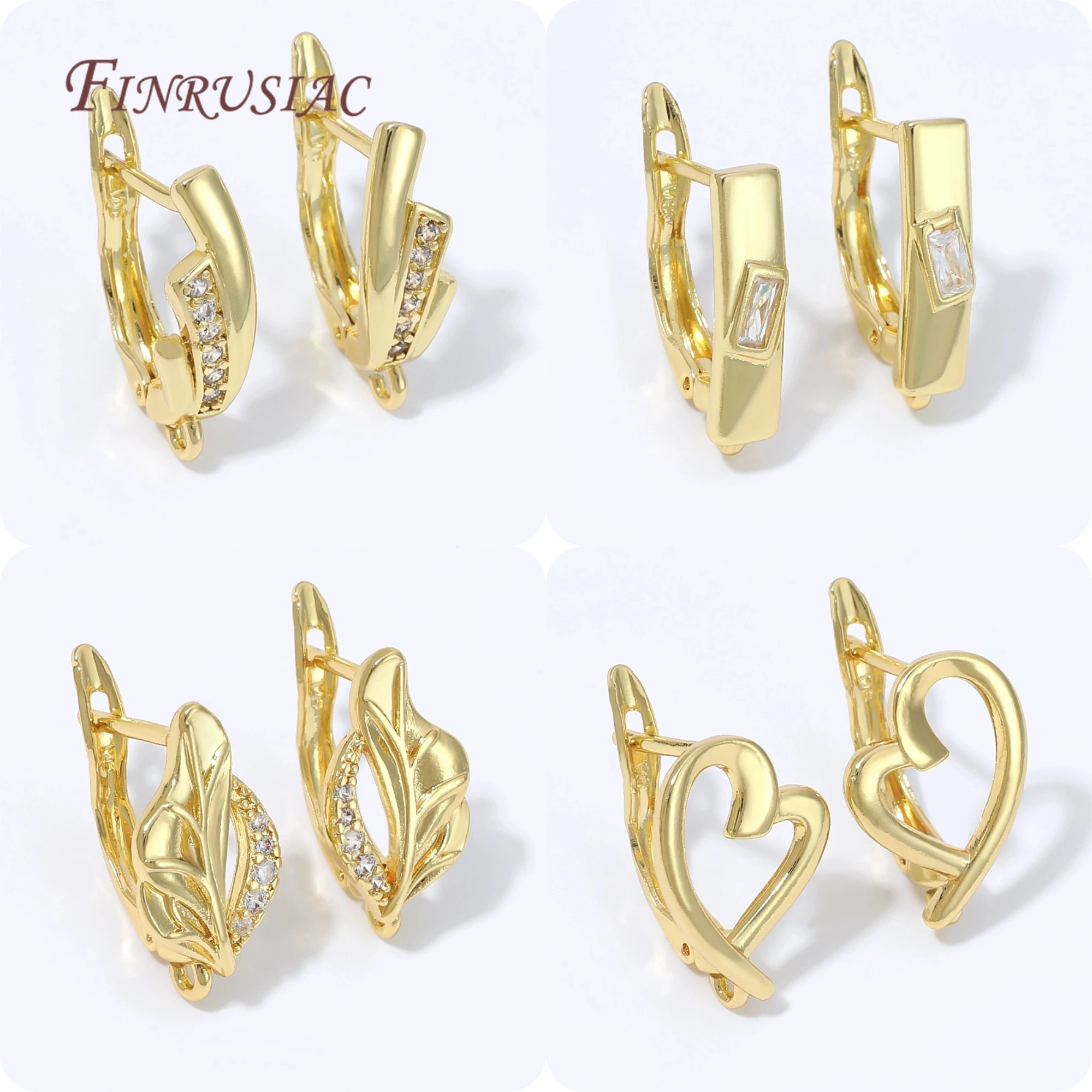 Фото швензы для сережек,Заготовки для серег-хаггисов с позолотой 18K и цирконами, полые сердечки, застежки-крючки, компоненты для самостоятельного изготовления украшений №1