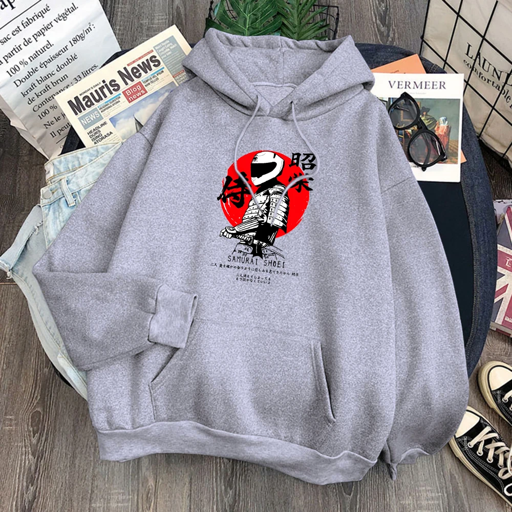 

Japan Samurai Warrior With Saber Mens Hoody Crewneck Pollover Sweatshirt Fashion Loose Pocket Hoody Autumn Fleece Men Clothes