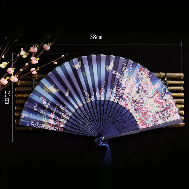 

Vintage Silk Folding Fan Retro Chinese Japanese Bamboo Folding Fan Tassel Dance Hand Fan Home Decoration Ornament Craft Gift