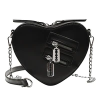 xiuya punk rock shoulder bag women heart shape rivet metal zipper gothic crossbody bags 2021 small pouch purses and handbags