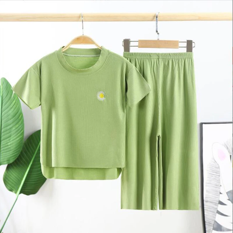 

2Piece Summer Kids Clothes Casual Cotton Soft Short Sleeve T-shirt+Loose Pants Girls Boutique Outfits For Baby Pajamas Set BC212