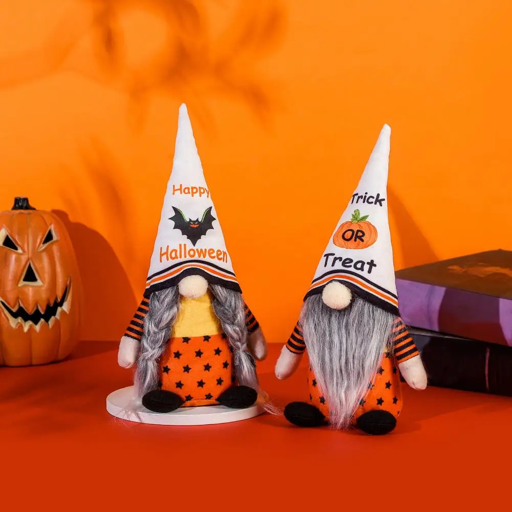 

Cute Home Decor Gnome Handmade Halloween Gnome Doll Pumpkin Bat Print Witch Hat Festive Gift Halloween Gnome Decoration