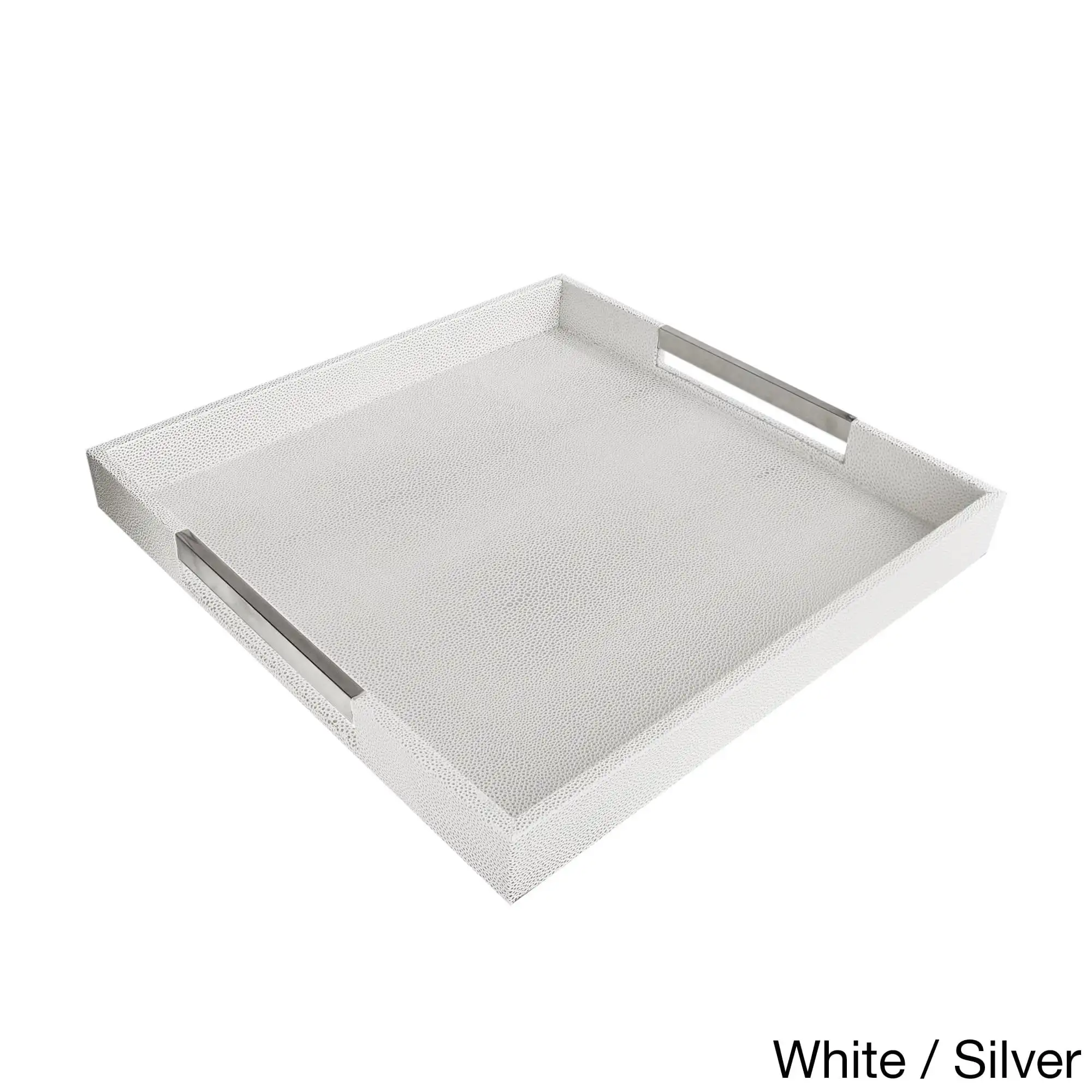 

White And Gray Square Serveware Tray with Silver Handles 18"