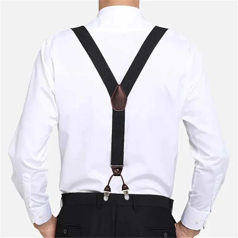 

Black Suspenders Men Classic Pants Strap Y Back Casual Retro Trouser Braces 6 Clips Elastic Male Suspender Belt 120cm*3.5cm