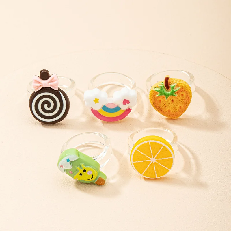 

New Small Fresh Rings for Women Girls Acrylic Food Cartoon Sweet Cute Fashion Korean Jewelry Luxury Charm Party Accessories Gift