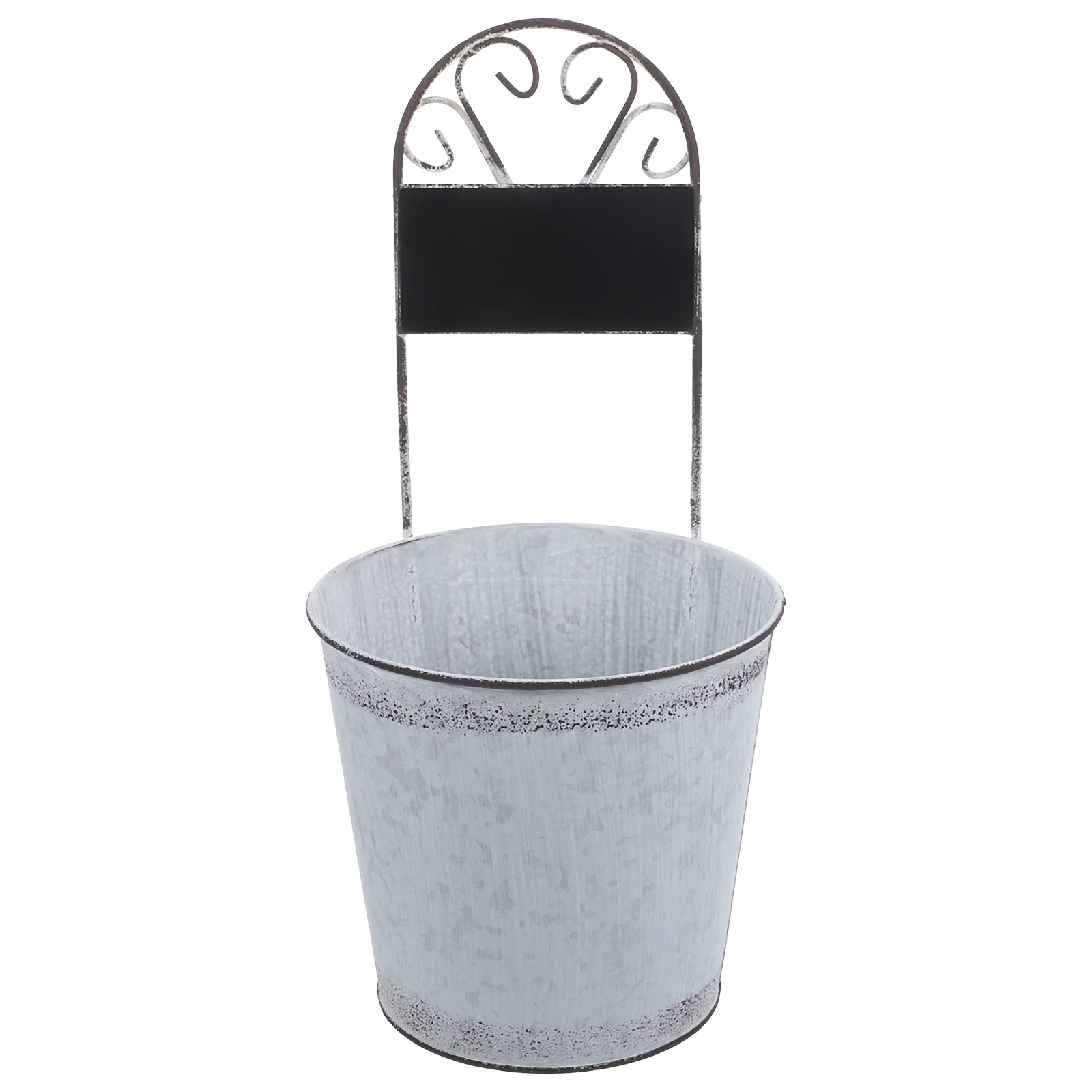 

Garden Small Planter Vintage Iron Flower Bucket Retro Flowerpot with Blackboard
