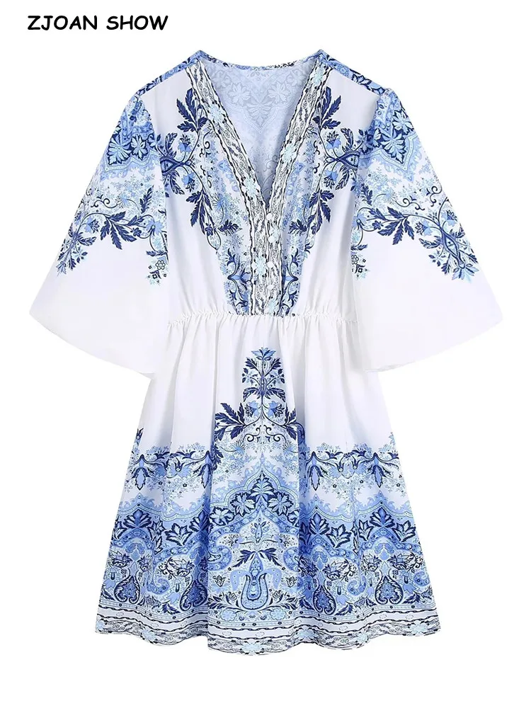 

Женское платье с цветочным принтом, белое Свободное платье с глубоким V-образным вырезом и расклешенными рукавами, праздничное платье с под...