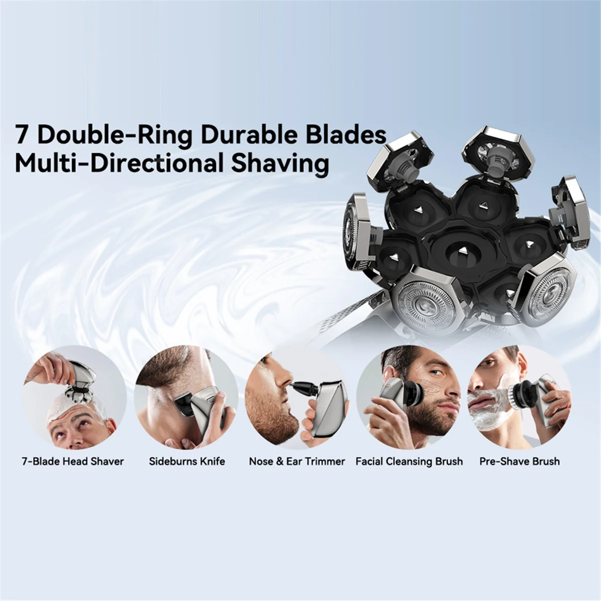 Вращающаяся головная Бритва для лысающих мужчин 7D водонепроницаемая IPX7 набор