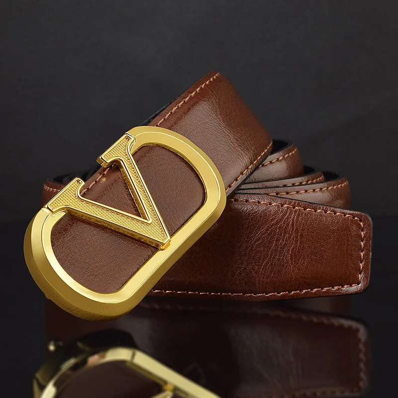 

High quality letter slide buckle genuine leather belts men 3.3cm girdle wide luxury brand fashion Gray casual ceinture homme