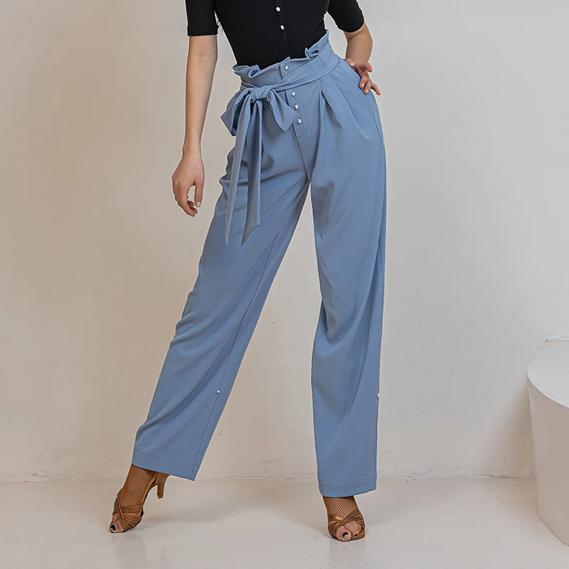 

New Latin Dance Pants Women Adult Ballroom Practice Wear High Waist Trousers Wide-Leg Cha Cha Tap Dancing Training Pants