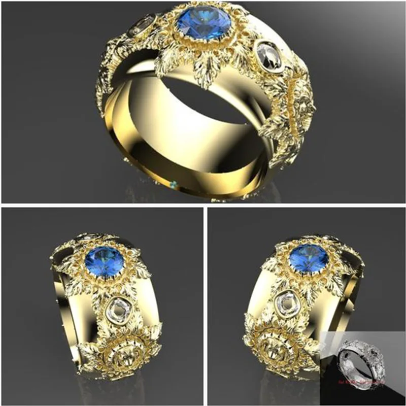

Milangirl New Style Sunflowers Flower Round Zircon Engagement Rings For Men Wedding Party Jewelry Size 6-13