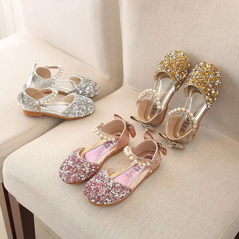 Korean Girls Princess Casual Shoes Performance in Spring and Summer Dance Shoes Single Shoes Sequins Children's Shoes