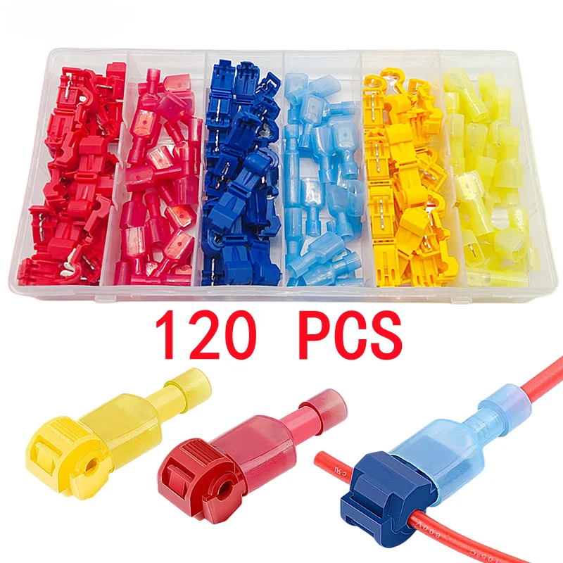 

60/120PCS Boxed,T-type Crimp Terminal,Wire Connection Clip Quick ,Peel-Free Insulated Electrical Connector,Plug-in Wire Terminal