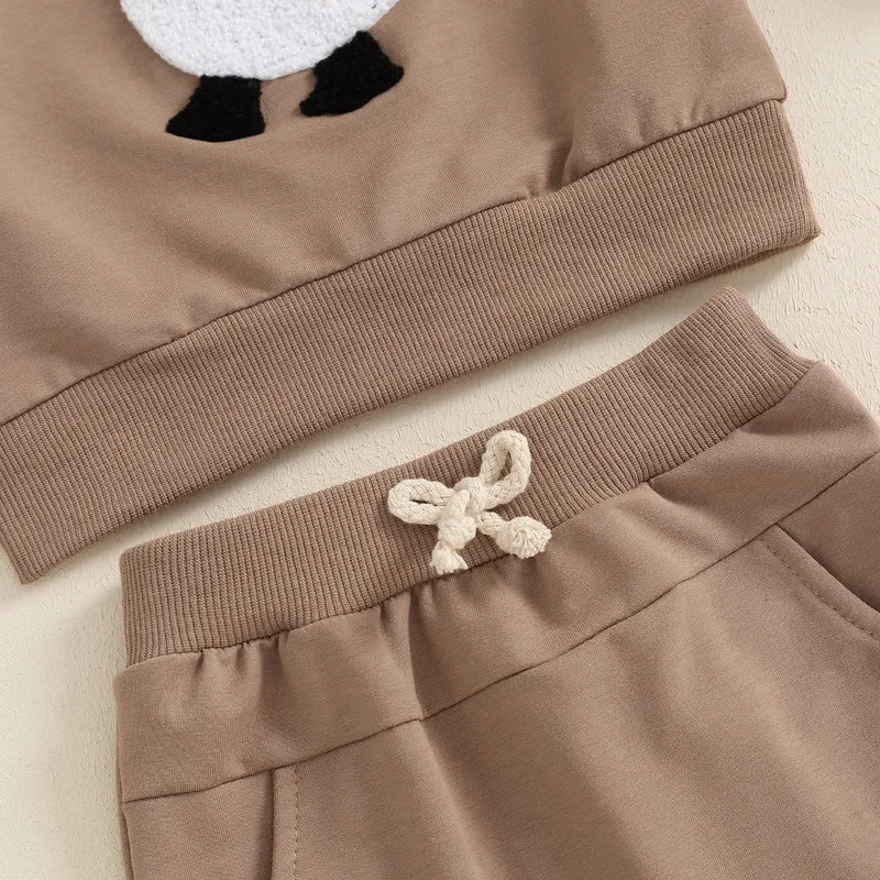 Комплект из пуловера с длинным рукавом и вышивкой гуся однотонных брюк