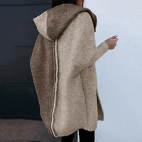 2022 colorblock knitted cardigan womens autumn and winter popular mid length womens mid length hooded knitted womens coat