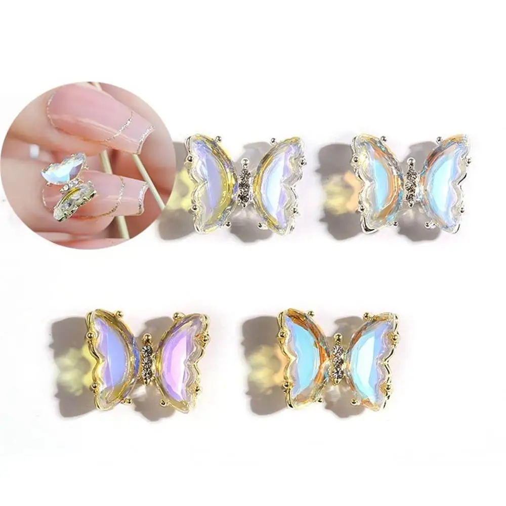

10pcs 3D Crystal Butterfly Nail Art Charms Aurora Holographic Glass Rhinestone Jewelry Decoration AB Color Manicure Accessories*