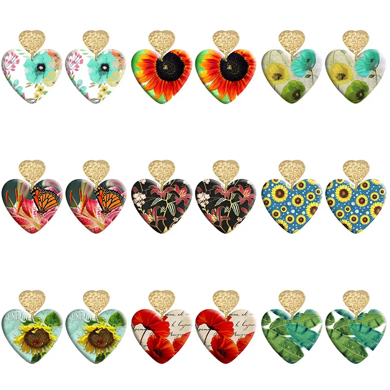 

Sunflower Flower LoveGood Quality Acrylic Heart Hook Earrings For Women Piercing Ear Drop Dangle Jewelry R2020