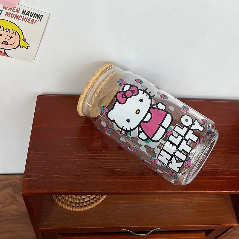MINISO Hello Kitty стеклянная Милая мультяшная чашка для воды большая емкость соломенная