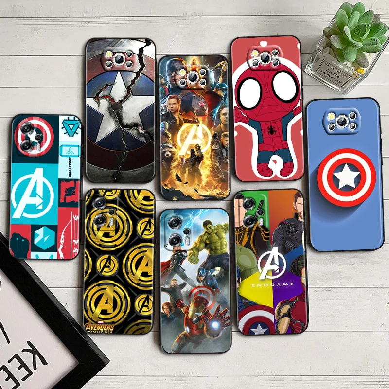 

Marvel Hero Cool For Xiaomi Poco F5 X5 C55 C50 M5 M4 X4 X3 F3 GT NFC M3 C3 M2 F2 F1 X2 Pro Silicone Black Phone Case Coque Capa