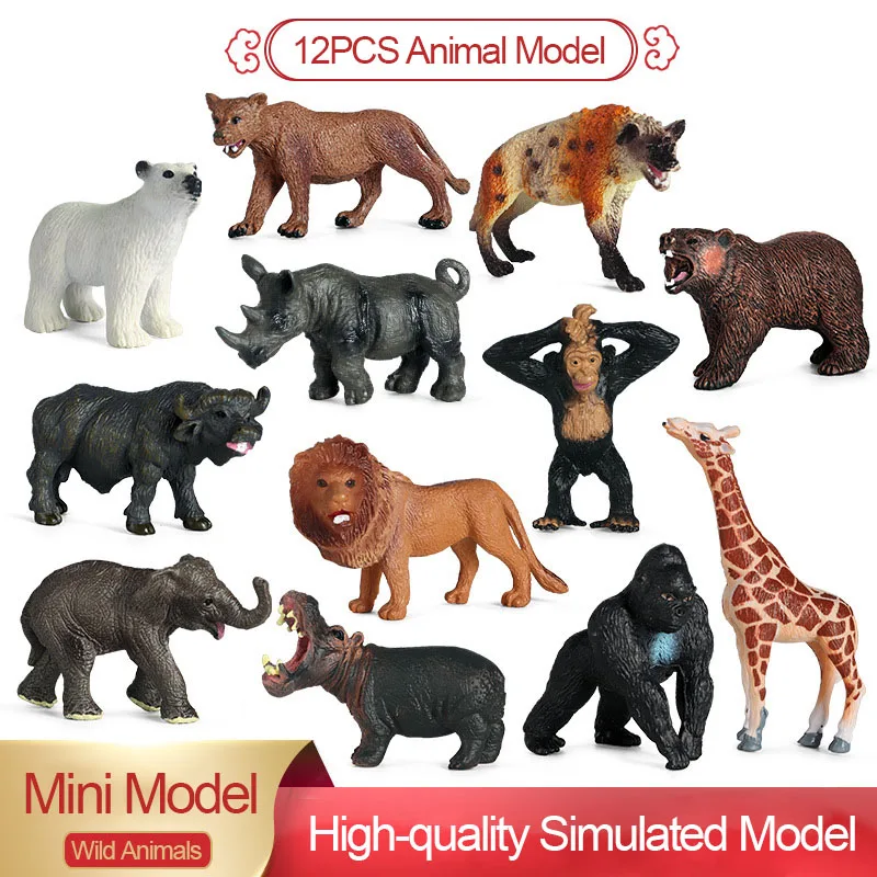 

12PCS/Set Simulated Wild Animal Model Realistic Bear Chimpanzee Giraffe Toys Animals Figurines Ornament Home Decoration Gift