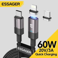 essager pd60w usb type c magnetic cable for iphone 13 xiaomi poco3 huawei realme oneplus oppo fast charge mobile phone cord wire