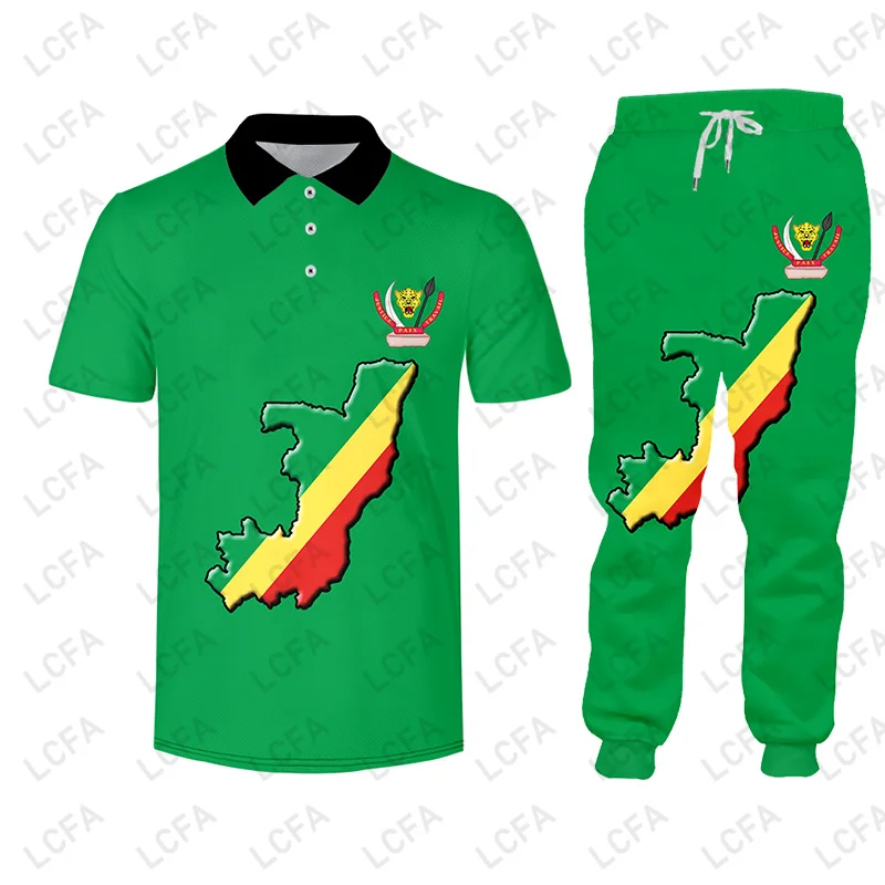 Костюм спортивный мужской с флагом Республики Конго Свитшот и штаны на молнии