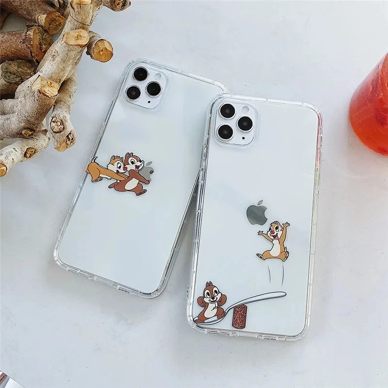 

Disney Funny Creative Chip 'n' Dale Clear TPU Silicon Mobile Phone Case for iPhone XR Xs Max 8Plus 11 12 13 Pro Max Case