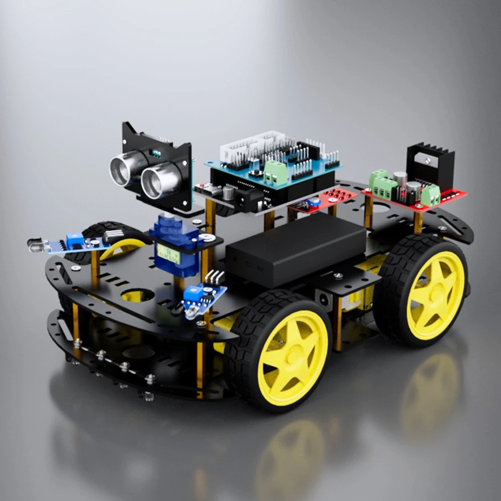 Upgrade 4WD Smart Robot Car Complete Kit for Arduino Uno Programming, Easy to Assemble STEM Project Fun Kits for Kids with Code