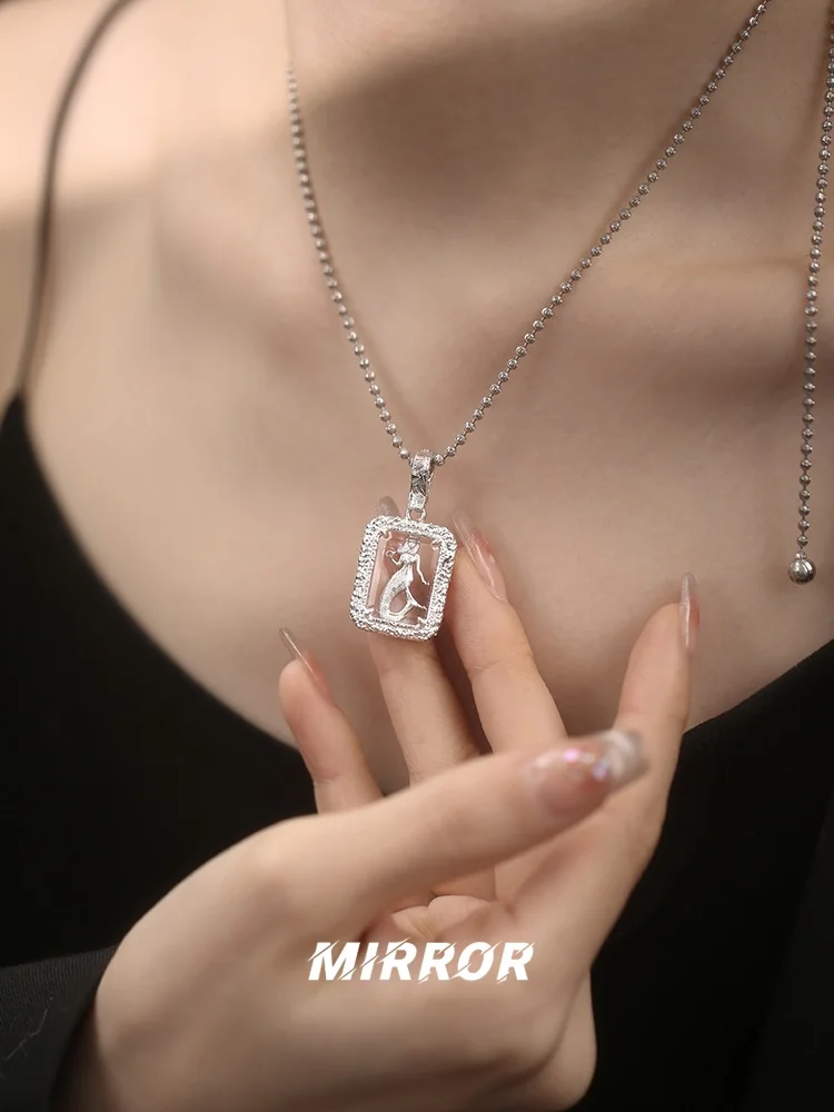 Стерлингового серебра 925 пробы белый кристалл квадратная пластина кулон женские