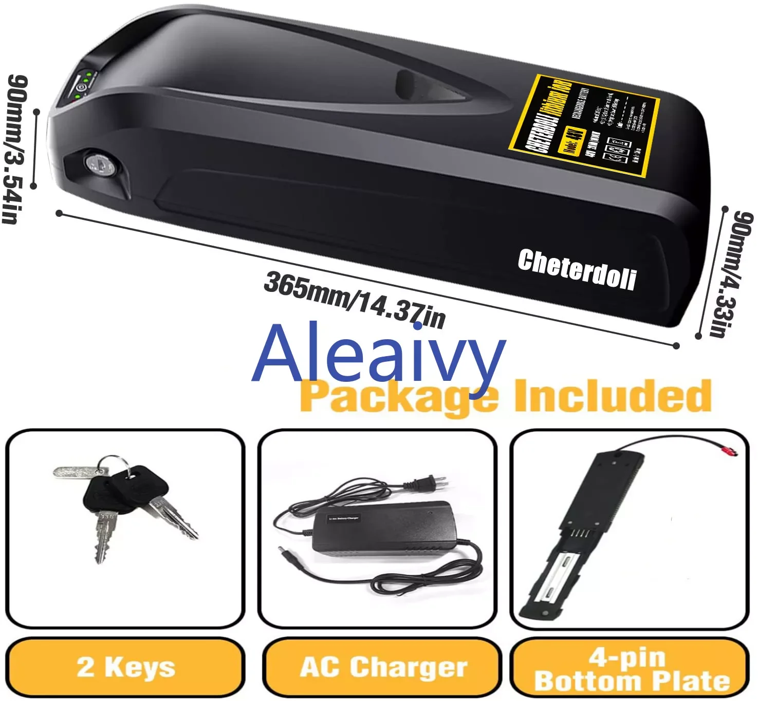 

Aleaivy 36V 48V 10Ah 12Ah 15Ah 20Ah Electric Bike Battery Hailong 18650 Cells Pack Powerful Bicycle Lithium Battery USB Port