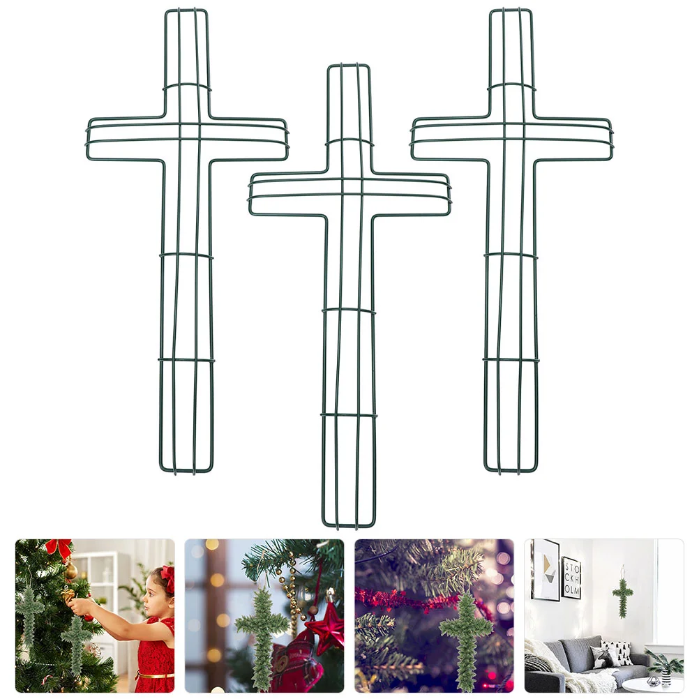 

3 Pcs Party Wreath Frame Iron Rack Cross Shaped Christmas Garland Accessories Floral Wreaths Front Door Metal DIY Form