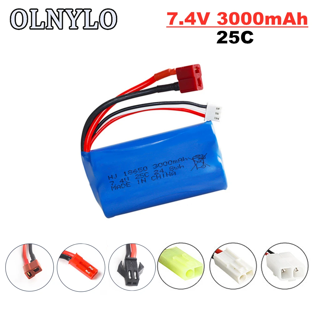 Литий-полимерный аккумулятор 2s 7,4 в 3000 мАч 18650 для Wltoys 12423 10428 12429 12401 12402A, запасные части для радиоуправляемых автомобилей, зарядное устройство 12402 в, 25C аккумуляторы