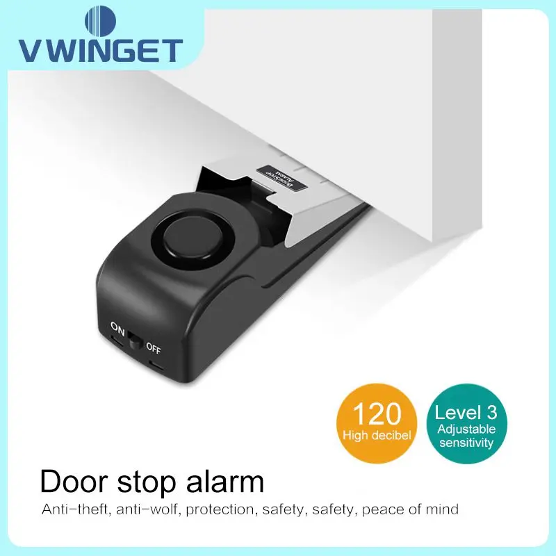 

Mini Wireless Vibration Alarm 120dB Door Stop Alarm Security System Block Blocking System For Home Wedge Shaped Stopper Alert
