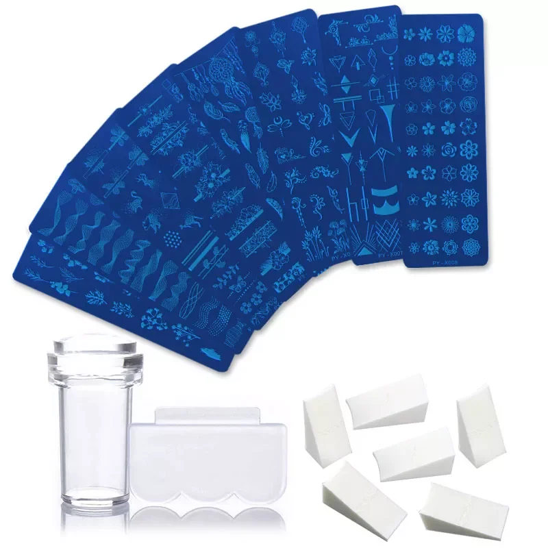 

NEW2023 Set Nail Stamping Plates Geometry Lace Flower Dream Catcher with Jelly Stamper Scraper Sponge Nail Art Image Plate Tool