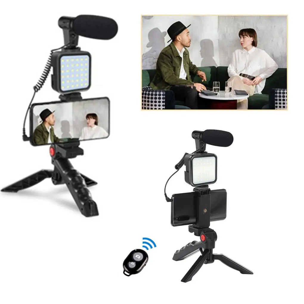 

Tripod Holder for Vlogging Photography Smartphone Video Kit Microphone LED Light Recording Handle Stabilizer Bracket