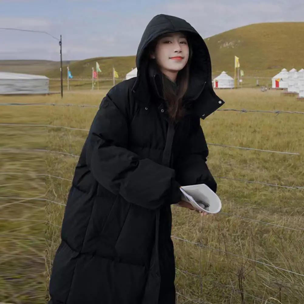 Women's Blue Down Jacket Hooded Long Cotton Clothes Winter Warm Thicken Windproof Korean Fashion Loose Oversized Coat Tops