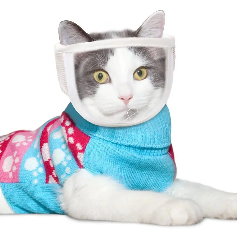 

Pet Cat Mouth Cover Muzzle Anti-lick Anti-bite Lightweight Breathable Transparent Face Guard For Grooming