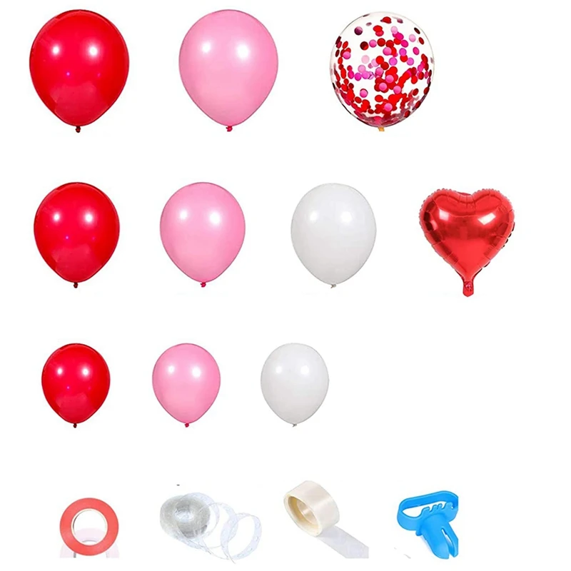 

Valentine's Day Balloon Arch Set-Pink White Red Confetti Balloons With Red Heart Balloons Suitable For Valentine's Day