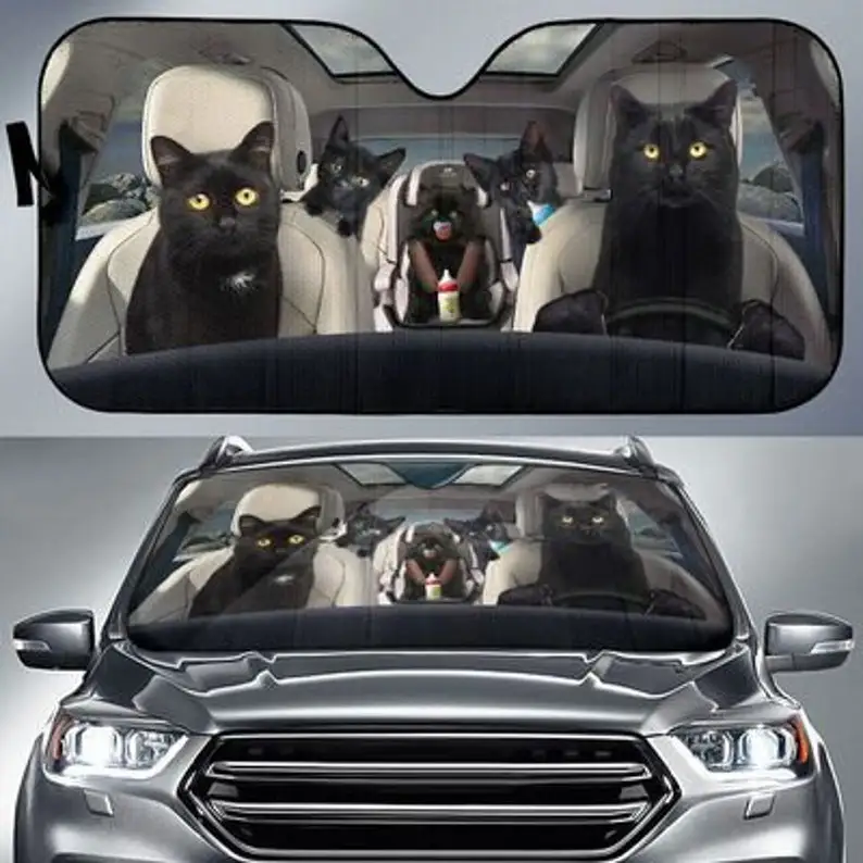 

Black Cat Family Funny Safe And Driver Auto Sun Shade Auto Cover Protector Window, Custom Animal Pattern Sunshade,STYLE FOR CAR