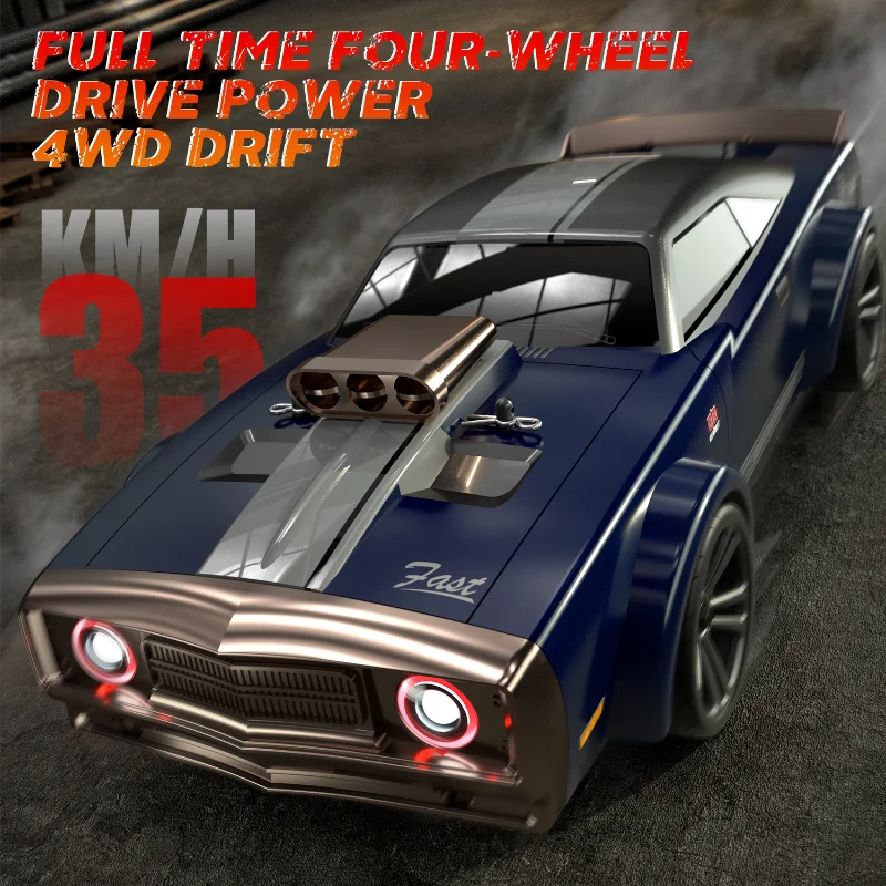 1:16 35km/h 4wd Drive Flat Running Retro Muscle Vehicle Carbon Brush High Speed Remote Control Cars For Adults Gift