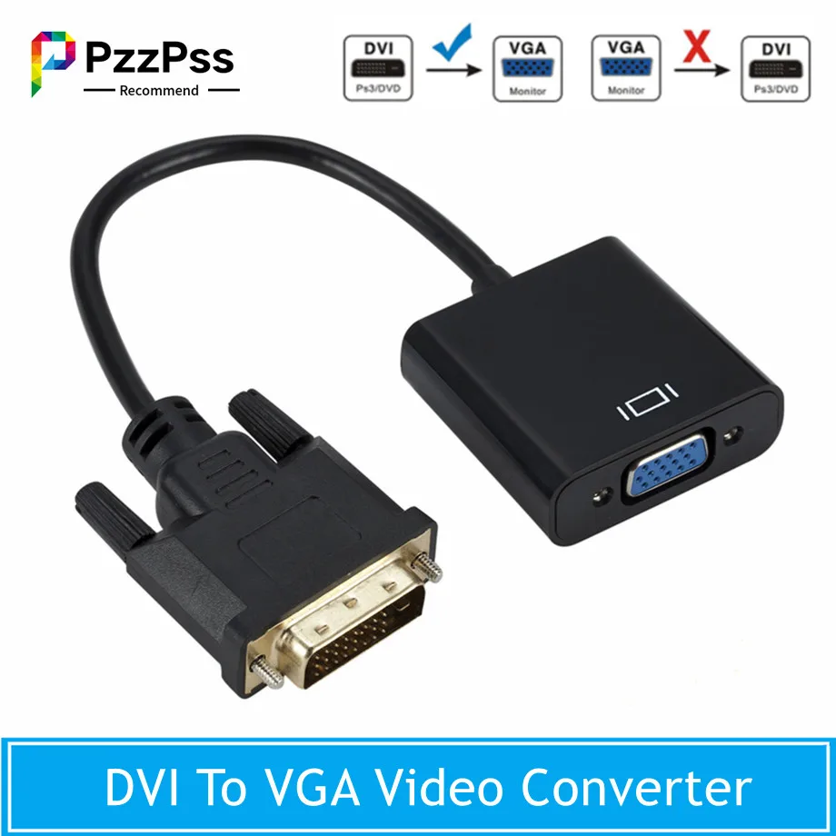 PzzPss DVI-D DVI To VGA Video Cable Adapter Converter 24+1 25 Pin to 15 Pin Cable Converter HD 1080P For PC Computer Monitor