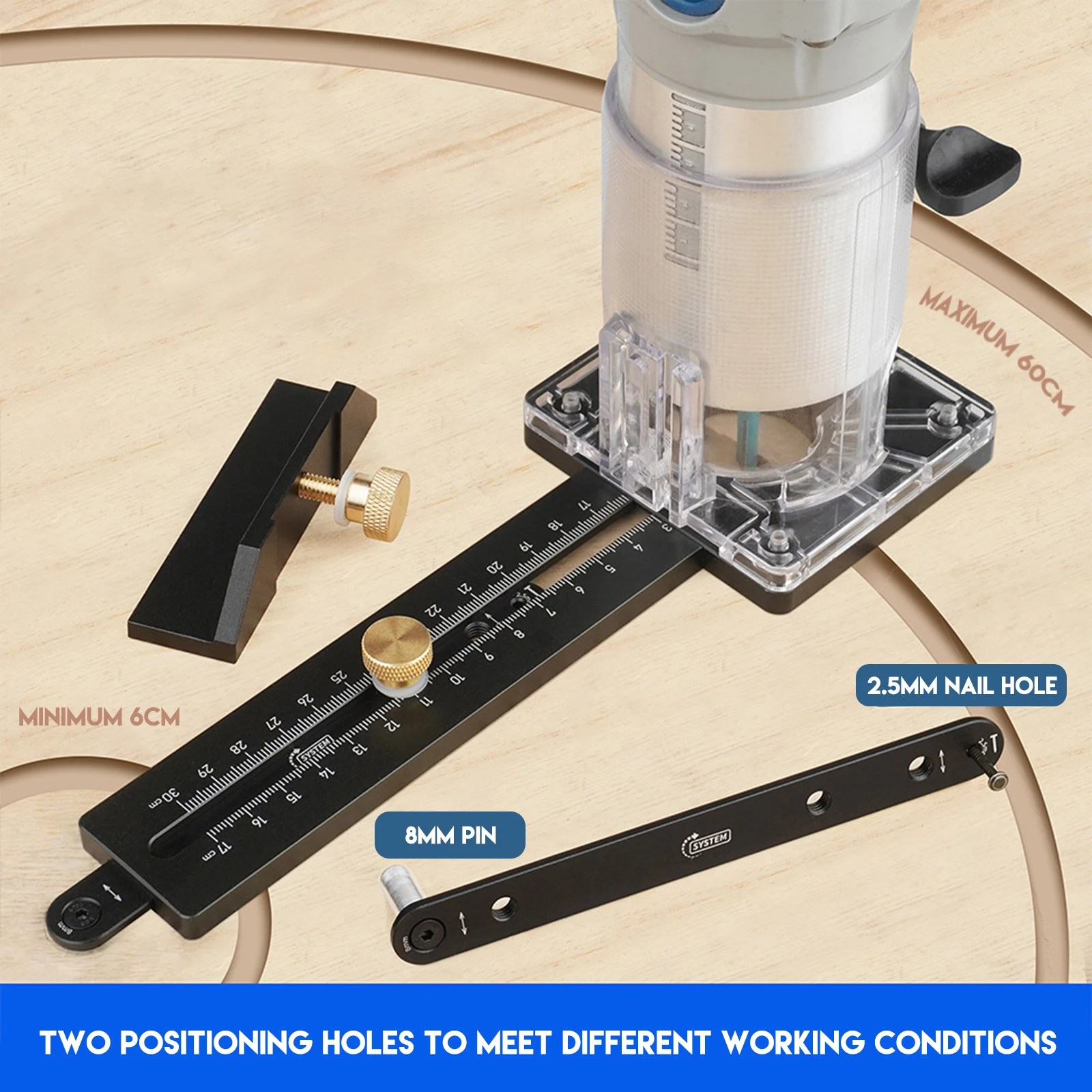 

Woodworking Circle Cutting Jig DIY Tools With Scale Fence Milling Circular Device Black 8mm Locating Pin For Electric Trimming