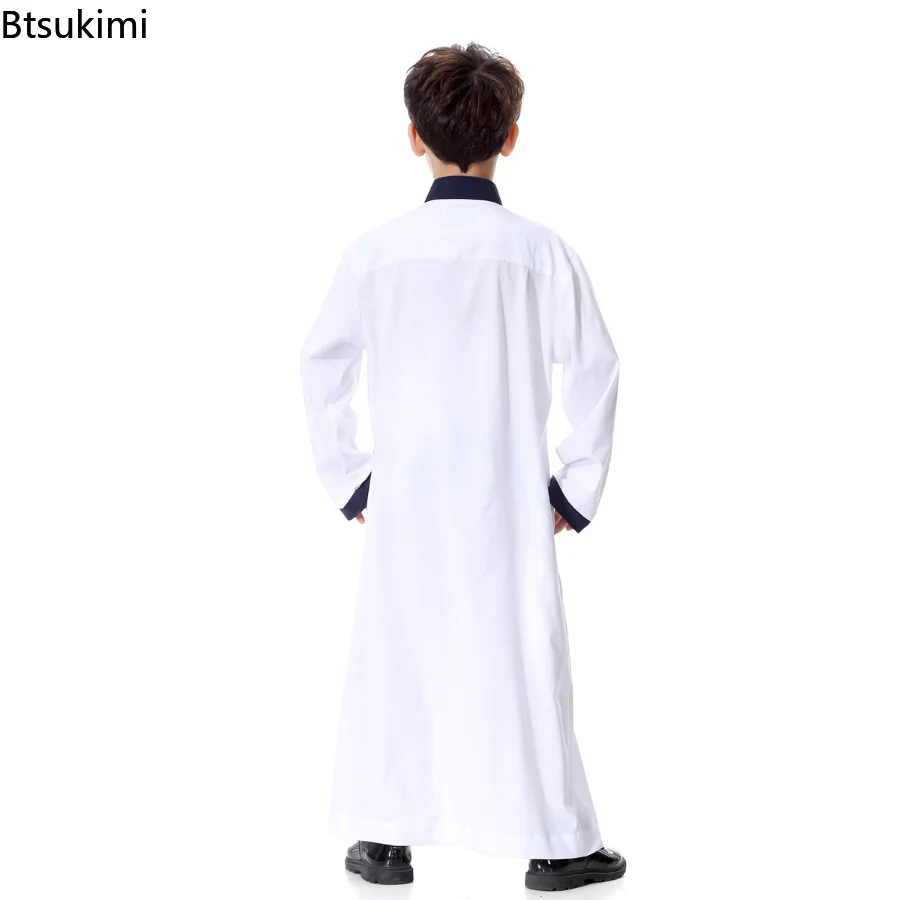 Boy Kids Muslim Saudi Arab Boys Robe Kids Abaya Kaftan Prayer Islam Clothing Long Sleeve Thobe Middle East Teenage Dress Dubai