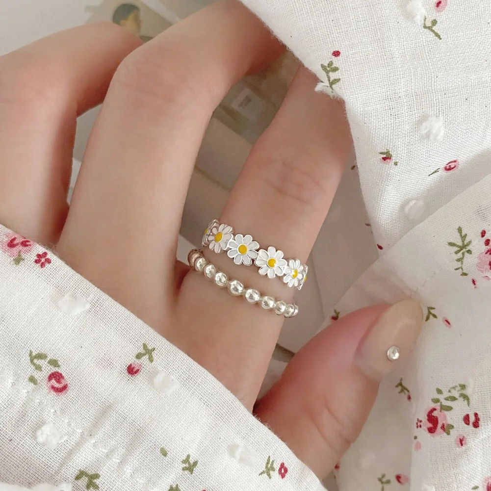 

Vintage Daisy Flower Rings For Women Korean Style Adjustable Opening Finger Ring Bride Wedding Engagement Statement Jewelry Gif