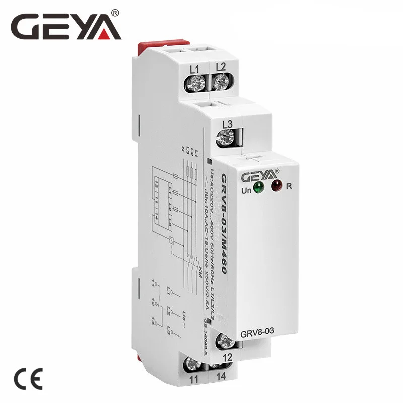 GEYA GRV8-03 Phase Sequence Relay Phase Failure Relay Din Rail Type 45Hz-65Hz True RMS Measurement Control