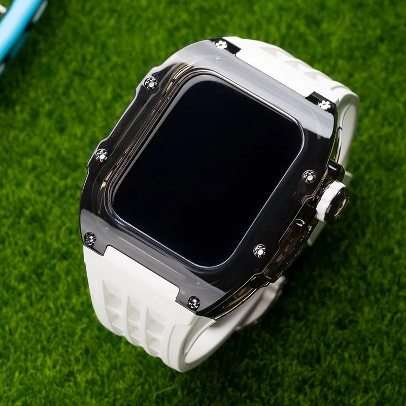 Luxury Transparent Modification Kit For Apple Watch Ultra 49mm Fluororubber Case&Band For iWatch Series 8 7 6 5 4 SE 45MM 44MM