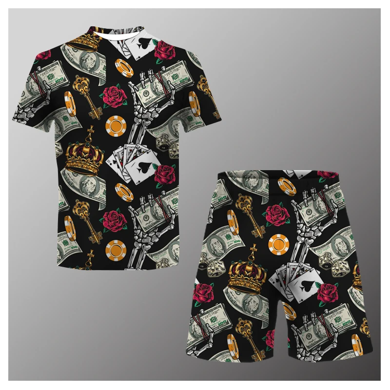 Summer Men's Dollar T-shirt Shorts Set Sportswearcasual Casual Fashion Jogging Suit Outdoor Clothing Men's Streetwear