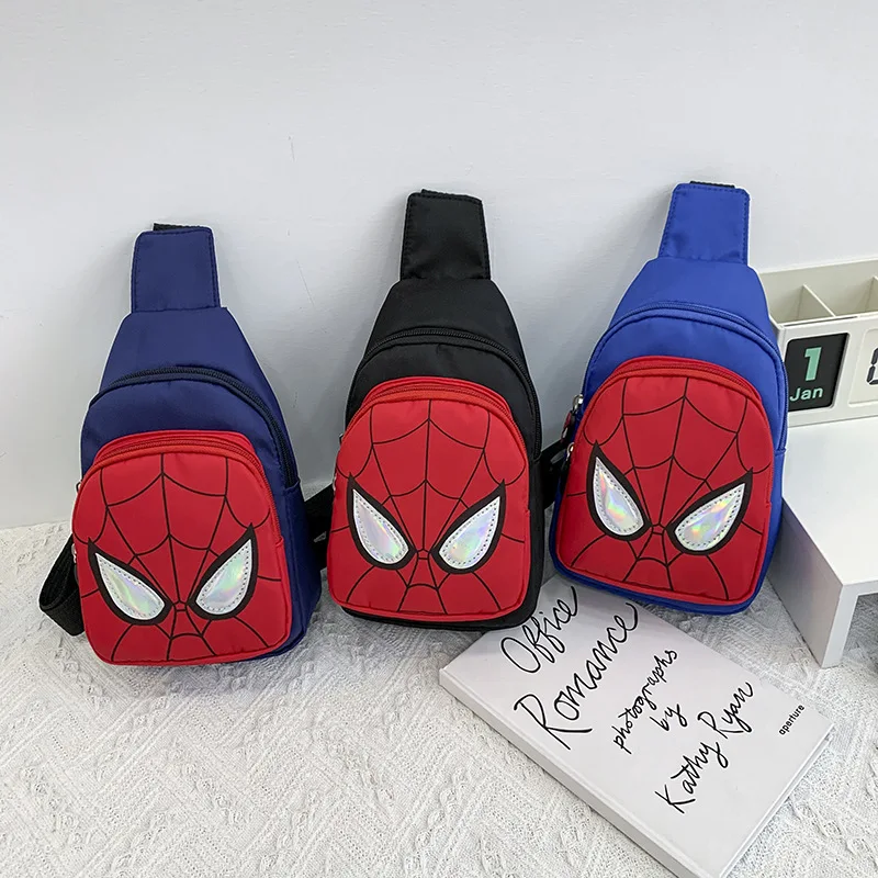 

New Marvel cartoon spiderman chest bag boy shoulder messenger bag Korean version children's casual canvas bag travel backpack