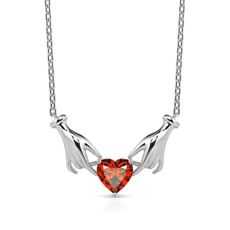

2022 Trendy Personality Necklace New Women Fashion Hands Care Love Red Zircon Pendant Necklace Wedding Jewelry Gift