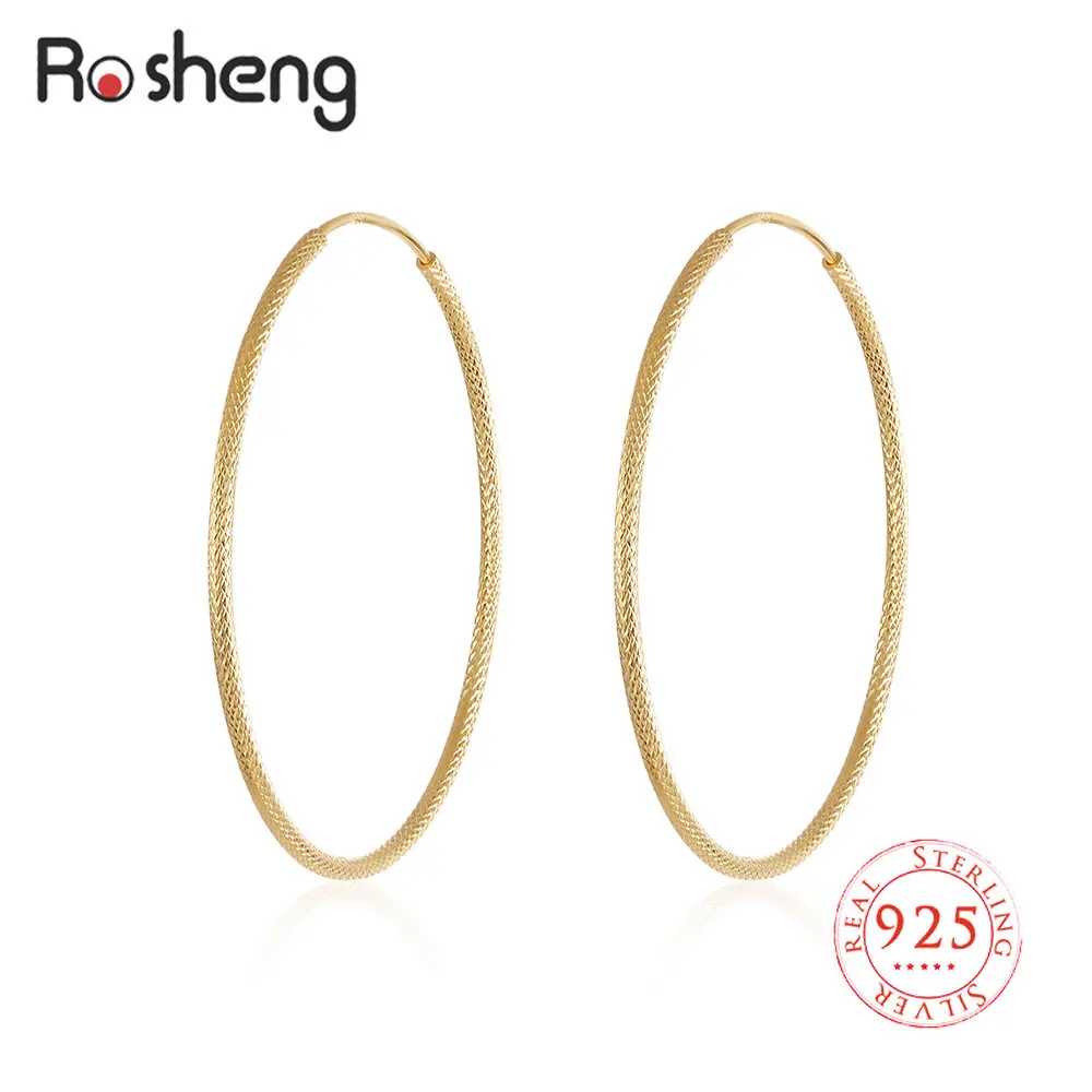 

Scrub Round Big Hoop Earrings Sparkle Silver 925 Real 40mm Hip Hop Large Circle for Women Fashion Fine Jewelry Gifts